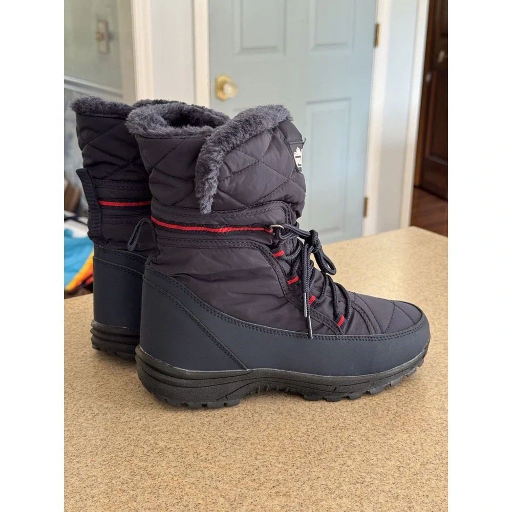 Polar Women's Navy Blue Quilted Faux Fur Trim Lace-Up Snow Boots US 8 EU 39